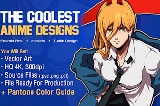 draw your custom anime character for enamel pin, sticker, or tshirt design