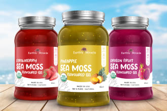 design jar, bottle, food product label and box packaging with 3d mockup