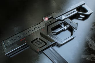 design a 3d sci fi hard surface weapon or prop model