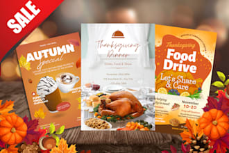 design thanksgiving flyer, card, post, banner, poster, menu, collage food drive