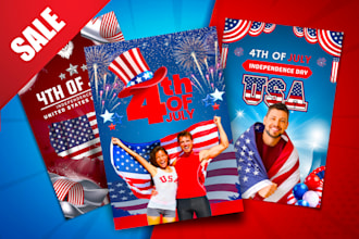 design 4th of july usa independence day flyer, card, social post, banner, poster