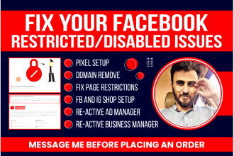 help you to fix disabled ad account issues, bm page and domain verification