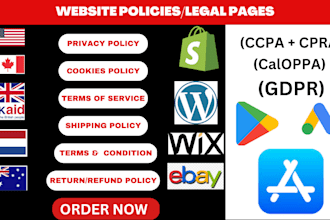 write privacy policy terms and conditions of service legal pages for shopify wix