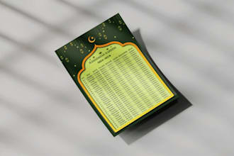 design islamic calendars, ramadan calendars, or timetable