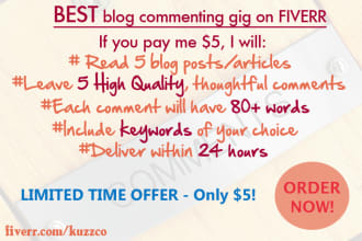 write 5 insightful 80 words blog comments or website comments