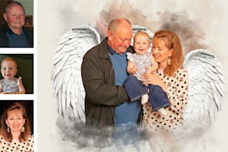do personalized watercolor memorial portrait for family gift