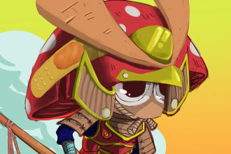 cartoon ilustration, game cover, trading card, gba cover etc