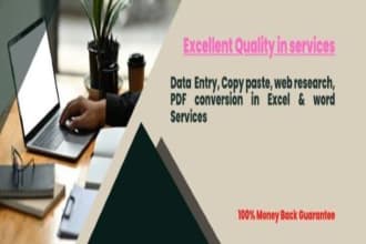do remote work of data entry, PDF conversion, data collection, merge, copy paste