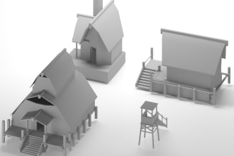 3d model of low poly buildings