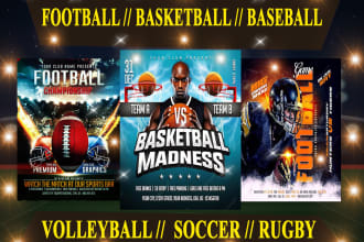 expertly designed sports flyer for american football, basketball and baseball