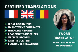provide a certified translation between english, french or romanian
