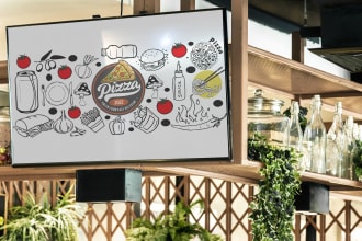 do doodle mural line art for resturant, buisness,home