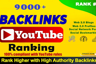 9000 high youtube permanent authority backlinks for rank
