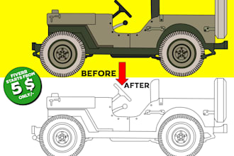 a detail vector line art of any pic in 2hr