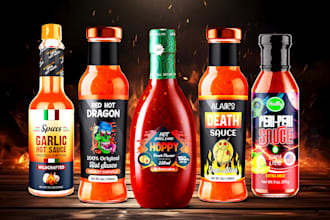 do attractive product label design, sauce label, spicy and hot sauce label