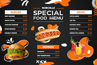 design restaurant flyer, digital menu board, and food menu for your business
