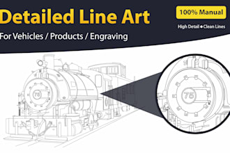 draw detailde line art of vehicles, products and engraving