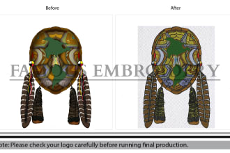 embroidery digitize logo into emb, dst pes, with  few hours