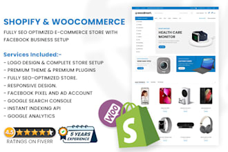 build a shopify or woocommerce store with fb pixel setup