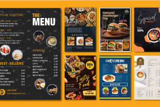 design eye catching food poster, flyer, menu card, brochure for restaurant