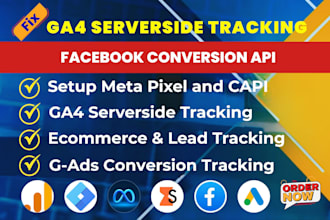 setup meta pixel, capi wordpress, wix ga4 ecommerce server side tracking by gtm