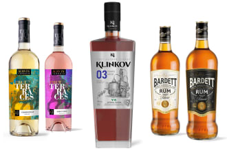 design a wine label, gin, vodka, whisky, brandy, tequila, beer and whiskey