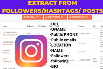 provide instagram lead, data extract , find email, influencers research