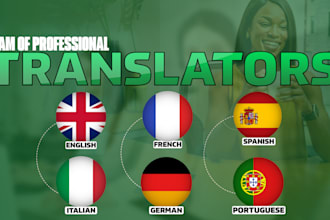 provide english, french, spanish, italian, german and portuguese translations
