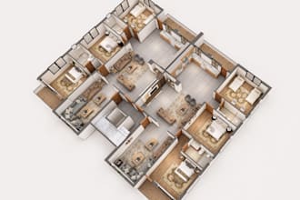 redesign 2d and 3d rendered floor plan and exterior in sketchup