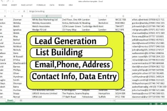create a list of companies, find email address, phone, for lead generation