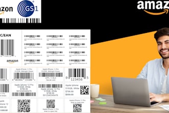 provide amazon gs1,upc,gtn and label and generate barcode, labels