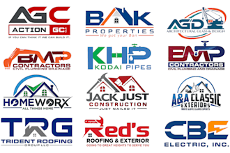 design real estate, roofing, plumbing, construction logo design
