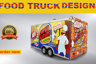 do awesome food truck wrap, food trailer, car wrap, vehicle wrap design