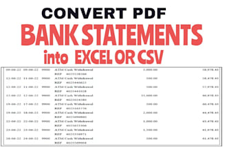 convert pdf bank statement to csv, excel, CSV for bookkeeping, profit and loss