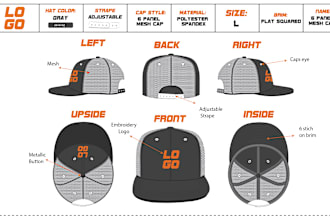 design custom hat, cap, and beanie tech packs with 3d mockup