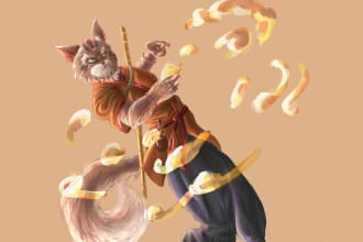 paint a furry character illustration in semi realistic style