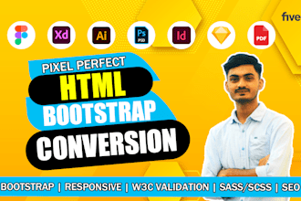 convert figma, PSD, xd, sketch or PDF to HTML responsive