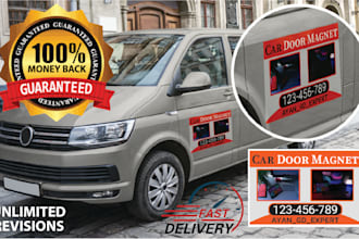 design a creative custom car, truck,van door magnet sign, magnificent car magnet