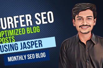 write 30 monthly surfer SEO optimize blogs using jasper ai with images