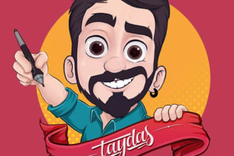 draw funny cartoon character, caricature, logo, portrait