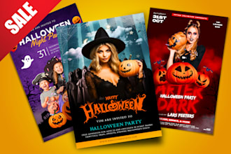 design halloween flyer, card post banner poster menu, spooky haunted trick treat