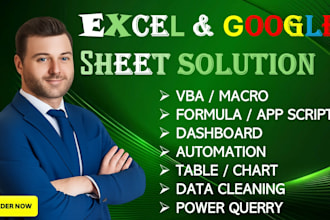 do excel vba, macros, formulas, excel dashboards and automation in  spreadsheets