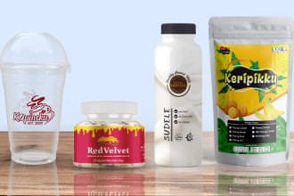design label, pouch, box, and food packaging with 3d mockup