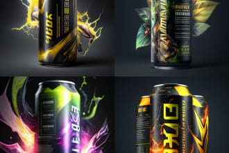 design labels for energy drink, beer, soda, cans
