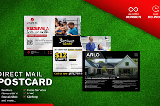 design irresistible direct mail postcard for realtors, fitness and retailer