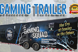 create a unique gaming truck wrap, food truck, long trailer