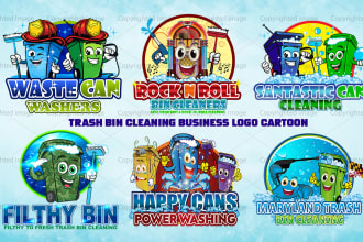design unique trash bin cleaning business logo cartoon
