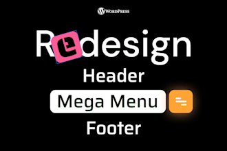 create or fix wordpress menu, mega menu, header, footer and responsiveness