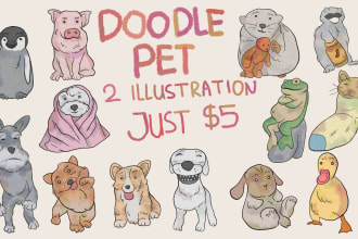 draw pet illustration with flat water style
