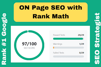 setup rank math SEO and do on page optimization 90 plus score